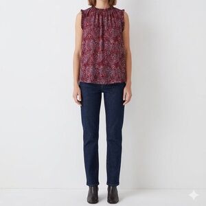 GAP Burgundy Paisley Cold-Shoulder Blouse